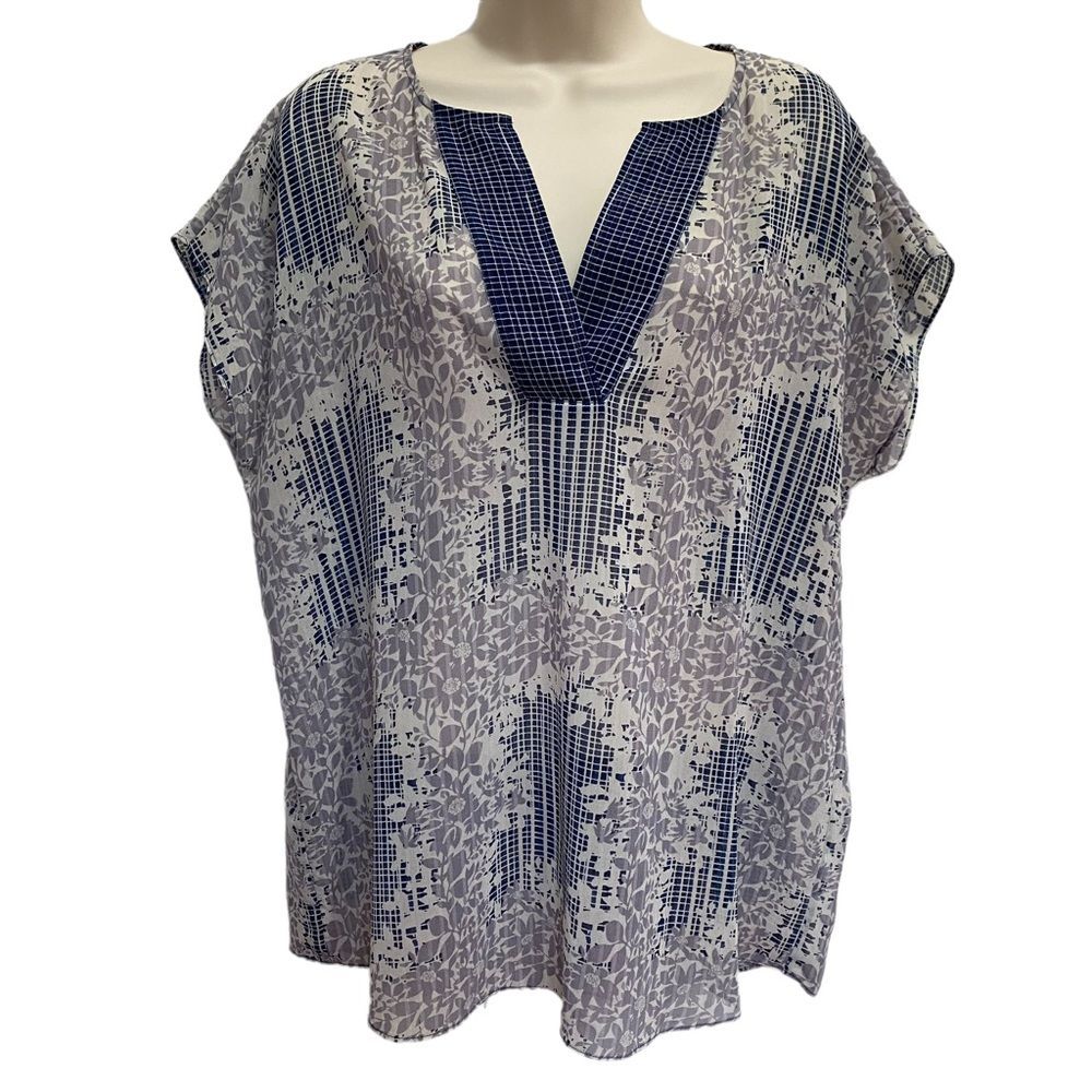 CAbi Sheer Floral Stitch Placket Blouse M Style 278 Boho Cottagecore Top